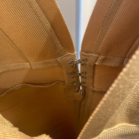 Herve Leger Champagne Gold Foil Knit Dress - Picture 8 of 13